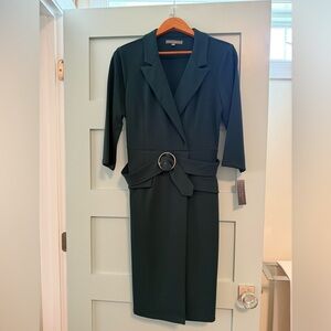 Sharagano Green Sheath Dress with Notched Collar
